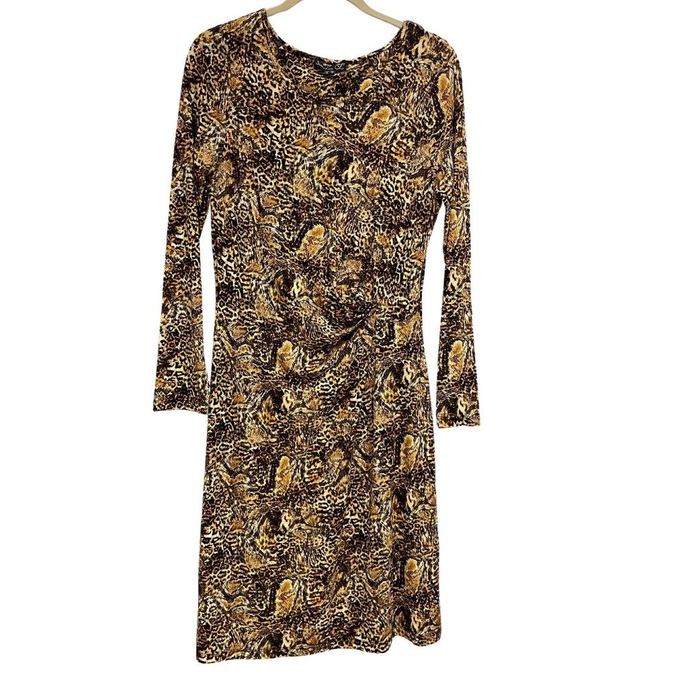 Smashed Lemon Crew Neck Faux Wrap Dress Size 8 Yellow and black